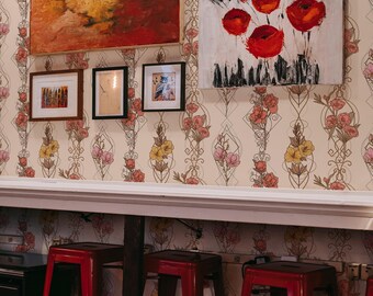 Cream Floral Sprigs Wallpaper: Elegant Art Nouveau (Non-Pasted, Pre-Pasted, Peel and Stick, Custom Sizes)
