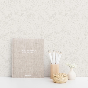Beige rose peel and stick wallpaper / Floral removable wallpaper / Beige wallpaper - Self-adhesive or Traditional