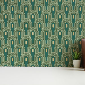 Yellow and green Geometric Peel and Stick wallpaper / Stripes Removable wallpaper / Yellow wallpaper - Self-adhesive or Traditional