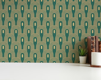 Yellow and green Geometric Peel and Stick wallpaper / Stripes Removable wallpaper / Yellow wallpaper - Self-adhesive or Traditional