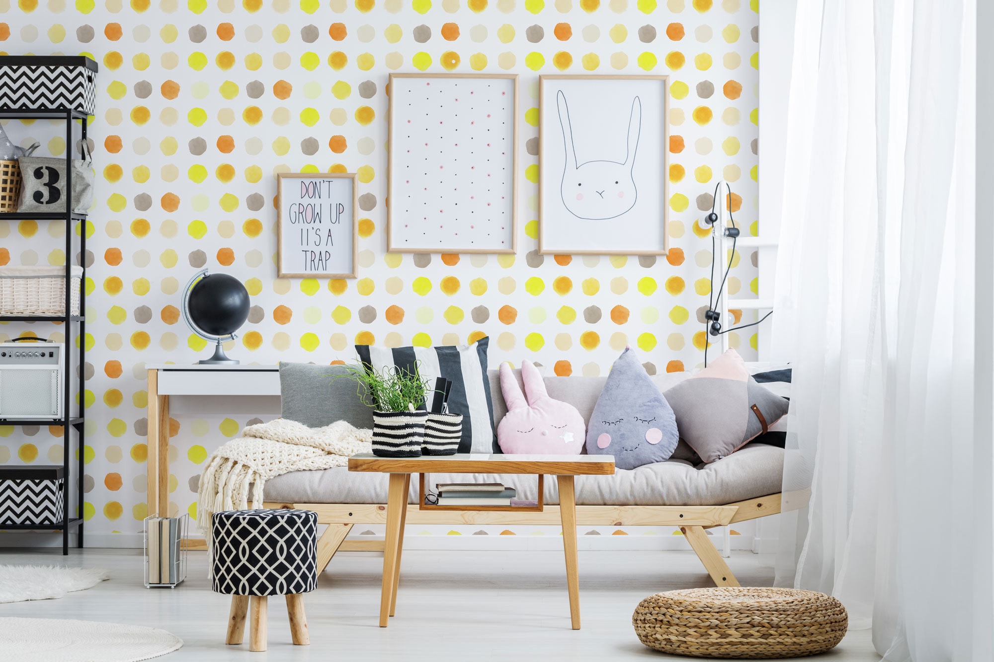 Yellow dots nursery removable wallpaper / selfadhesive Etsy