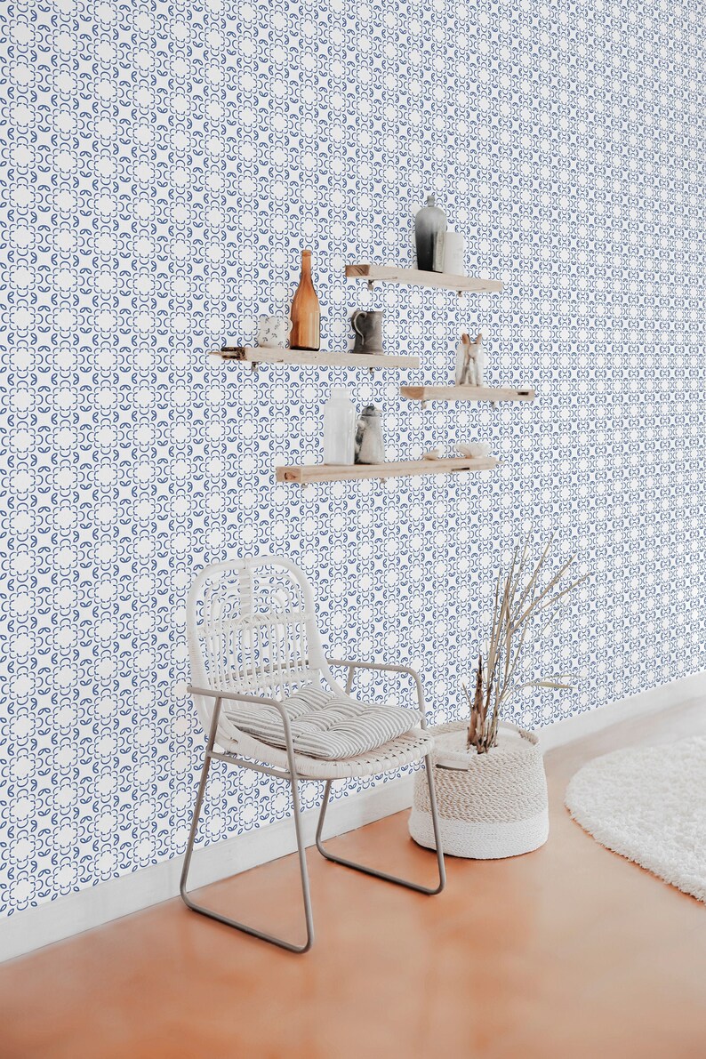Blue and white tile removable wallpaper / Blue and white | Etsy