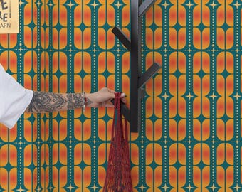 Orange Arch Wallpaper: Retro Grid Pattern (Non-Pasted, Pre-Pasted, Peel and Stick, Custom Sizes)