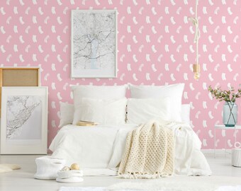 Rosa Pinselstriche Tapete: Minimalistisches, abstraktes Design (Nicht geklebt, Vorgeklebt, Schälen und Kleben, Benutzerdefinierte Farben und Größen)
