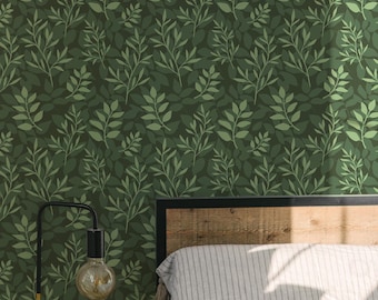 Green Leaf Wallpaper: Biophilic Botanical Design (Non-Pasted, Pre-Pasted, Peel and Stick, Custom Sizes)