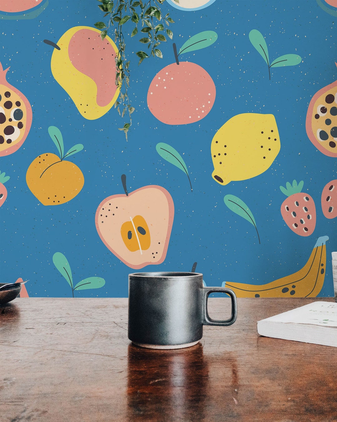 Blue Fruit Peel and Stick Wallpaper / Illustrated Removable Wallpaper ...