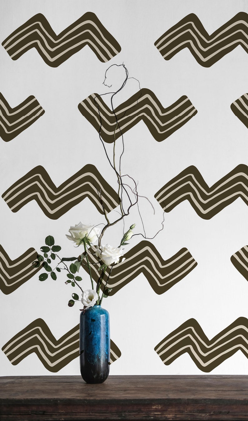 Brush Stroke Peel and Stick Wallpaper / Hand Drawn Waves - Etsy