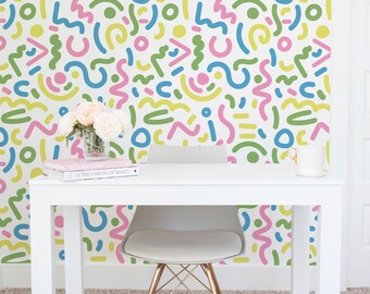 Colorful Abstract Shapes Wallpaper: Playful Doodle Design (Non-Pasted, Pre-Pasted, Peel and Stick, Custom Sizes)