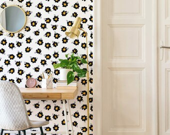 Black and white Floral Peel and Stick wallpaper / Eclectic Removable wallpaper / Floral wallpaper - Self-adhesive or Traditional