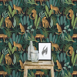 Jungle Peel and Stick wallpaper / Tropical Self-adhesive or Traditional wallpaper / Cheetah Removable wallpaper