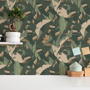 Green Banana leaf Peel and Stick wallpaper / Abstract Removable wallpaper / Green wallpaper - Self-adhesive or Traditional