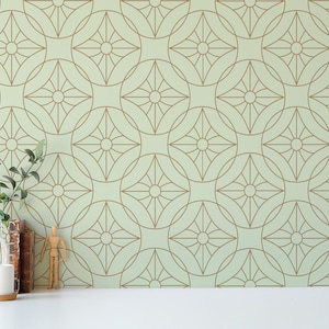 Green and beige Geometric Peel and Stick wallpaper / Circles Removable wallpaper / Green and beige wallpaper - Self-adhesive or Traditional