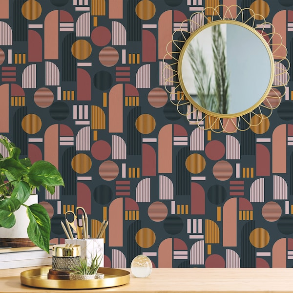 Dark Arch pattern Peel and Stick wallpaper / Retro Removable wallpaper / Boho wallpaper - Self-adhesive or Traditional