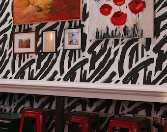 Black and White Bold Brush Stroke Wallpaper: Abstract Painterly Design (Non-Pasted, Pre-Pasted, Peel and Stick, Custom Colors & Sizes)