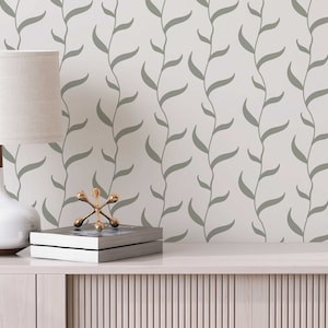 Green Vines Peel and Stick wallpaper / Minimalist Removable wallpaper / Green wallpaper - Self-adhesive or Traditional