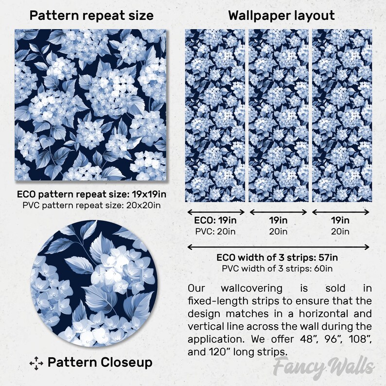 Flower Peel and Stick Wallpaper / Hydrangea Removable Etsy