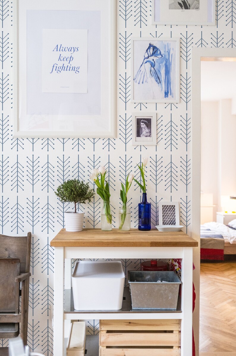 Blue Arrow Peel And Stick Behang Minimalistisch Etsy Nederland
