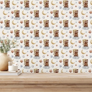 Teddy Bear Peel and Stick wallpaper / Dream Removable wallpaper / Yellow wallpaper - Self-adhesive or Traditional