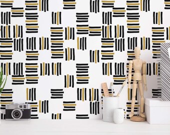 Black and White Brush Stroke Wallpaper: Eclectic Painterly Design (Peel and Stick or Non Pasted, Custom Sizes)