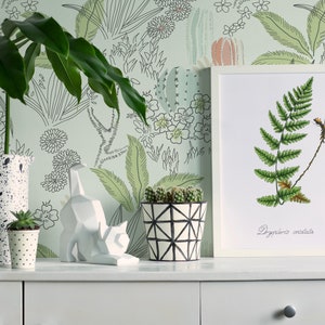 Green Cactus Peel and Stick wallpaper / Floral Removable wallpaper / Green wallpaper - Self-adhesive or Traditional