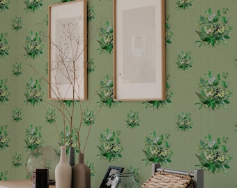 Faux Grasscloth Wildflowers Wallpaper: Biophilic Meadow Design (Non-Pasted, Pre-Pasted, Peel and Stick, Custom Sizes)