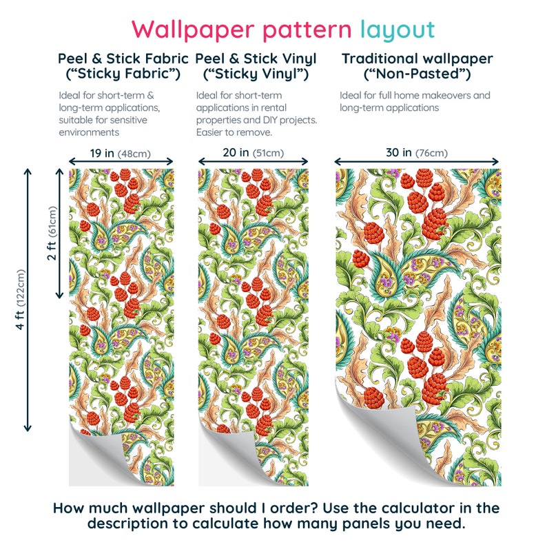 Colorful Paisley Peel and Stick Wallpaper / Floral Removable Etsy