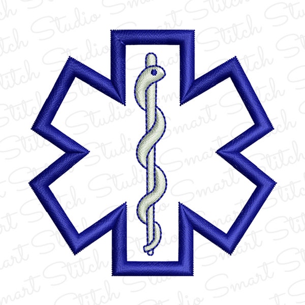 Star Of Life Applique Design, Machine Embroidery File