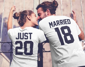 Huwelijksreis shirts paren shirts grappige paren shirts trouwshirts net getrouwd shirts verlovingscadeau huwelijkscadeau bruid en bruidegom shirts