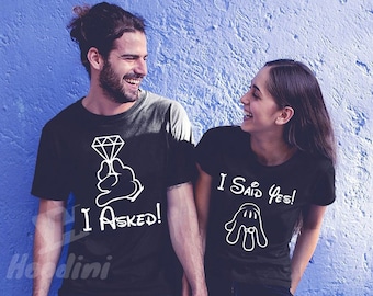 I asked I said yes I asked she said yes matching shirts engagement shirts engagement he asked mickey wedding gift honeymoon shirts
