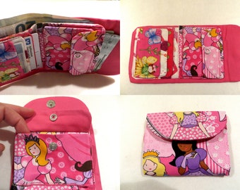 Children's wallet girls, wallet, princess, fabric 12x9,5x1cm