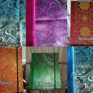 Muziekbladmap, brokaatzijde, patroon selecteerbaar, DIN A4