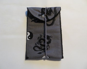 M+L, Cell Phone - I Phone - Bag, 13x8cm or 15x9cm, Dragon, fabric mix, padded, protective cover