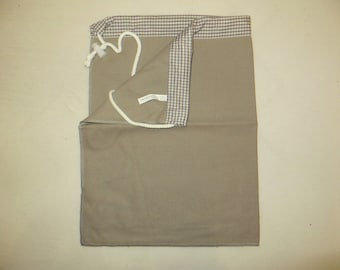 Bolsa de gimnasio - bolsa de deporte en blanco, gris claro, para coser usted mismo, con borde de cuadros