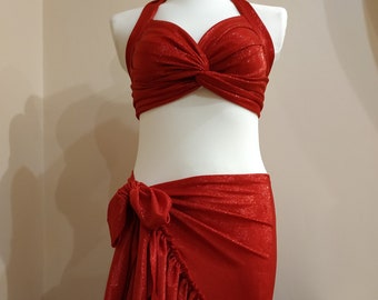 Red Hip Scarf belly dance Shawl Tribal shiny Shimmy Tribal Fusion Costume Practice skirt S M L XL XXL waist belt