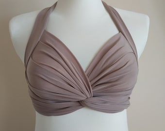 Soutien-gorge beige pour danse du ventre, style tribal, costume de pratique, fusion tribale, haut sexy noué, universel