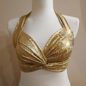 Shiny gold Bra Top belly dance, Tribal, Costume Practice Tribal Fusion Sexy Tied Top Universal size, Bra for show