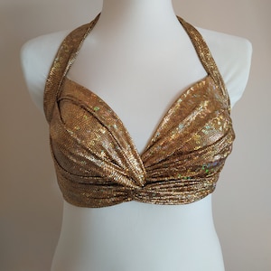 Shiny gold Bra Top belly dance, Tribal, Costume Practice Tribal Fusion Sexy Tied Top Universal size, Bra for show