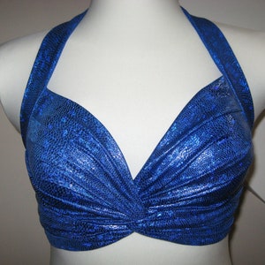 Shiny blue Bra Top belly dance, Tribal, Costume Practice Tribal Fusion Sexy Tied Top Universal size,  Bra for show