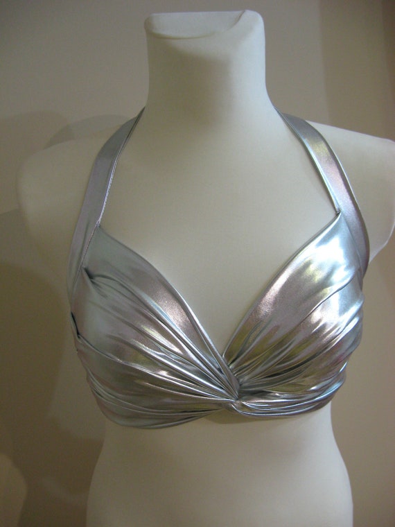 Shiny Silver Bra Top Belly Dance, Tribal, Costume Practice Tribal Fusion  Sexy Tied Top Universal Size, Bra for Show 