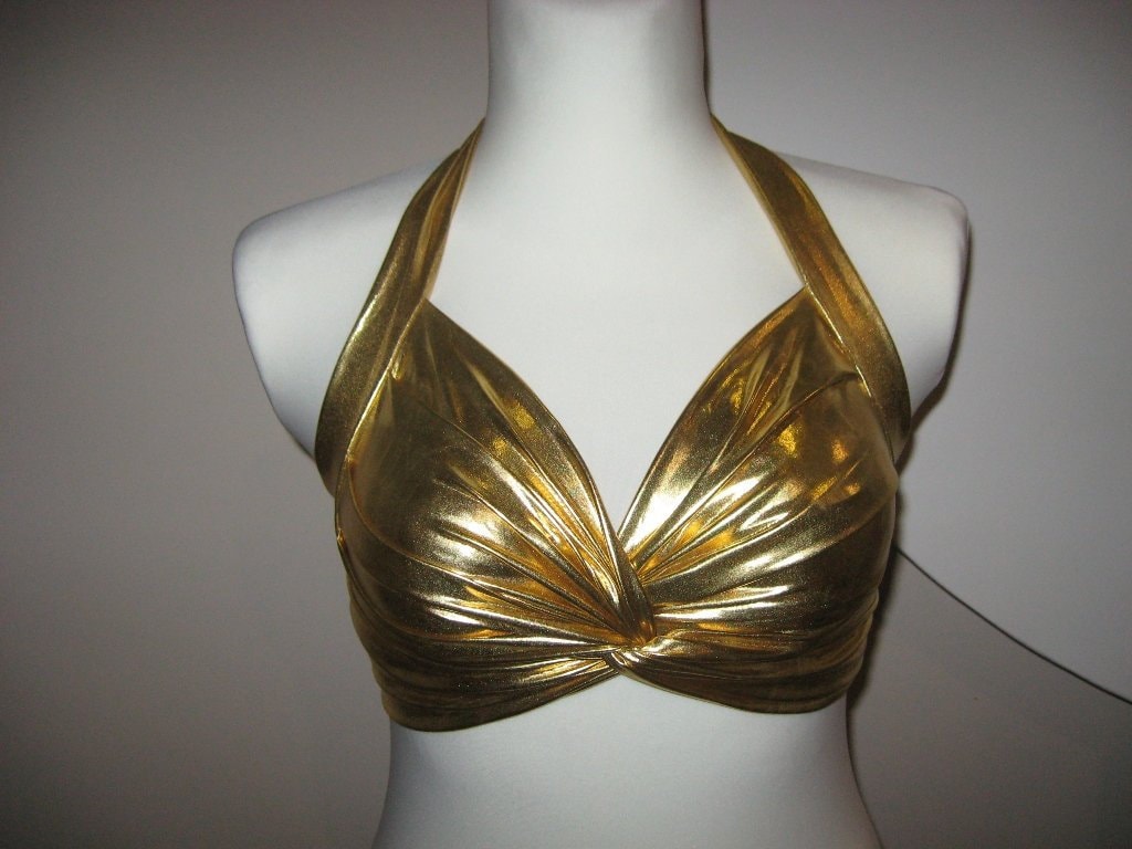 Shiny gold Bra Top belly dance, Tribal, Costume Practice Tribal Fusion Sexy Tied Top Universal size, Bra for show