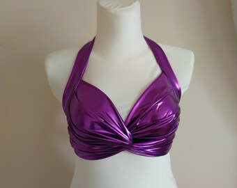 Shiny purple Bra Top belly dance, Tribal, violet Costume Practice Tribal Fusion Sexy Tied Top Universal size, Bra for show