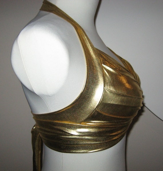 Shiny Gold Bra Top Belly Dance, Tribal, Costume Practice Tribal Fusion Sexy  Tied Top Universal Size, Bra for Show 