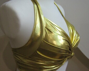 Shiny Gold Bra Top Belly Dance, Tribal, Costume Practice Tribal Fusion Sexy  Tied Top Universal Size, Bra for Show 