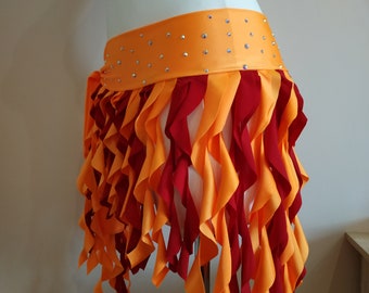 Cinturón para danza del vientre, pañuelo de cadera, tribal, fusión, naranja, disfraz, práctica, XS, S, M, L, XL, XXL, cinturón atado con shimmy