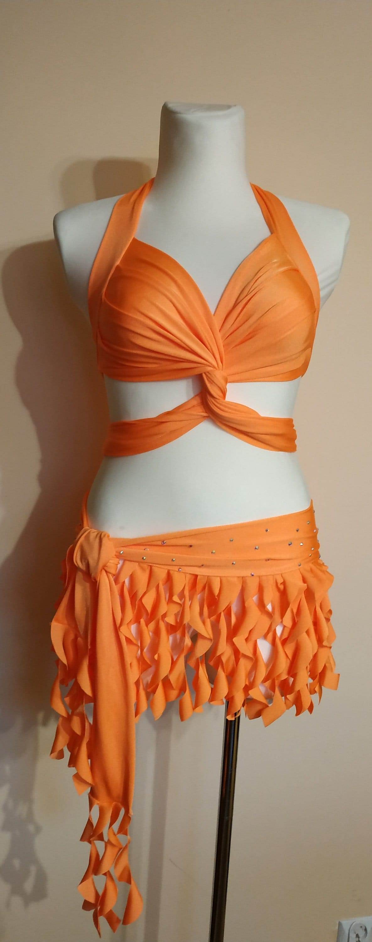 Costume orange, écharpe de hanche, ceinture de danse du ventre, soutien-gorge Tribal Fusion, costume d'entraînement S M L xl xxl, vêtements de danse