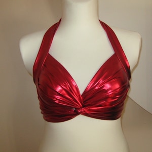 Shiny red Bra Top belly dance, Tribal, Costume Practice Tribal Fusion Sexy Tied Top Universal size, Bra for show