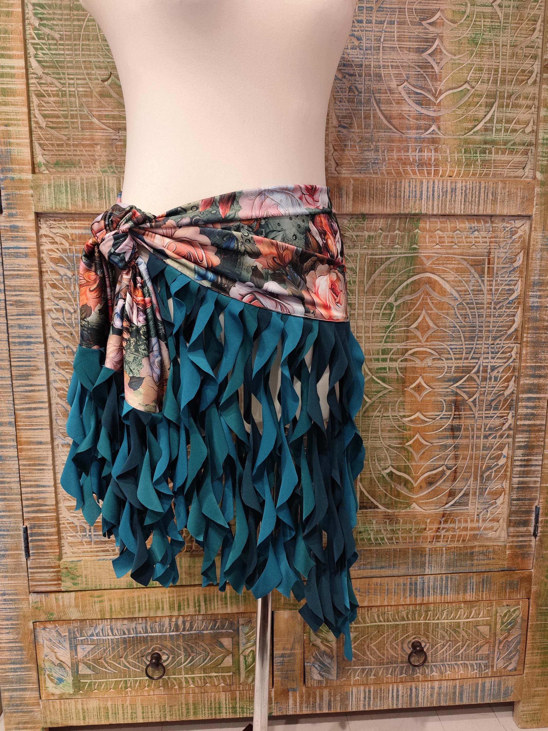 Groene bloemen buikdans heupgordel Heupsjaal Tribal Fusion Kostuum Oefening S M L XL XXL Shimmy Geknoopte riem