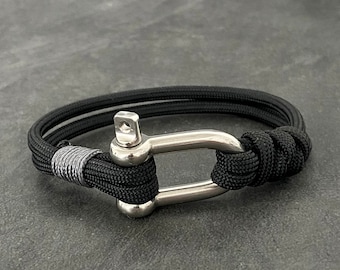 Handmade Paracord Shackle Bracelet, Marine Steel Clasp, Nautical Jewelry