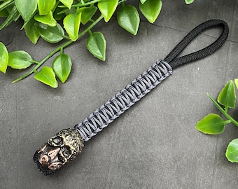 Handmade Brass Skull Bead Paracord Lanyard Keychain