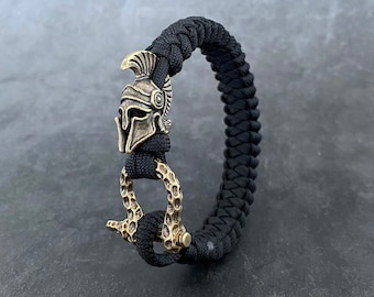 Spartan Helmet Paracord Bracelet – Hammered Brass Shackle